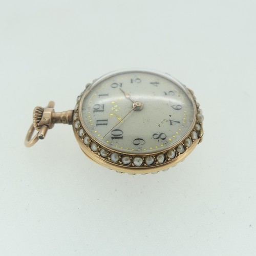 113 - A pretty Swiss 14ct gold and enamel Fob Watch, case and cuvette marked 