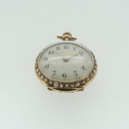 113 - A pretty Swiss 14ct gold and enamel Fob Watch, case and cuvette marked 