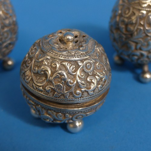 16 - Five unmarked Indian silver Cruets, tested, including a pair of open salts, a pair of pepper shakers... 