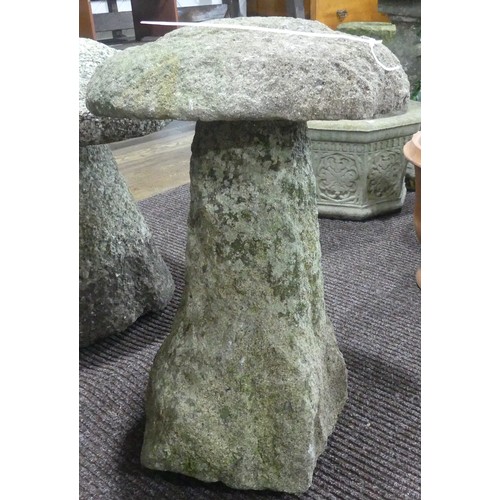 636 - Garden statuary; An antique granite Staddle Stone, weathering and lichen commensurate with age, H 65... 