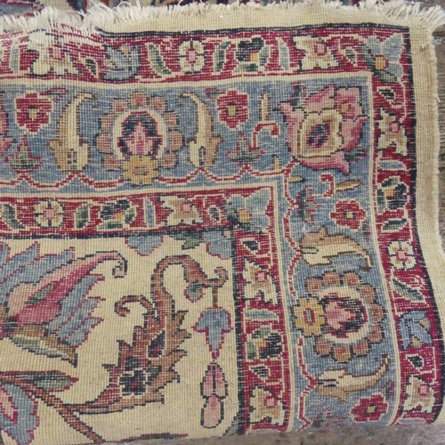 625 - Tribal Rugs; an old Isfahan style rug, silk or very fine wool pile on cotton base, pile and edges wo... 