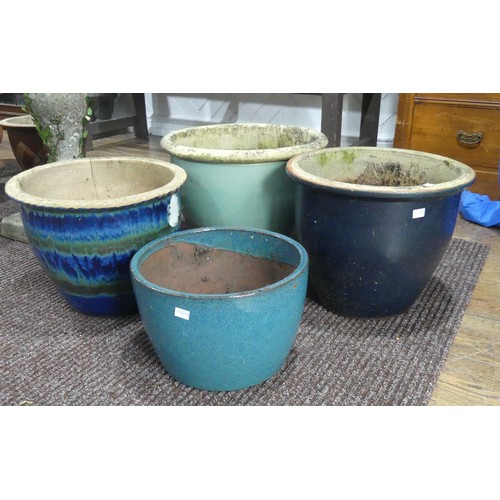 640 - Garden Statuary; four blue ceramic garden Planters, one planter cracked (4)... 