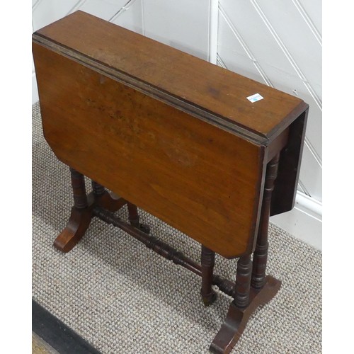 582 - A small Victorian Mahogany wine table, with carved edges H 51cm x 28cm diameter, together with an Ed... 