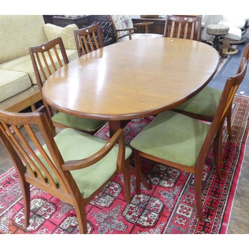 587 - A mid 20thC 'G-plan' teak dining Table with six dining Chairs including two carvers, W x 163cm x H 7... 