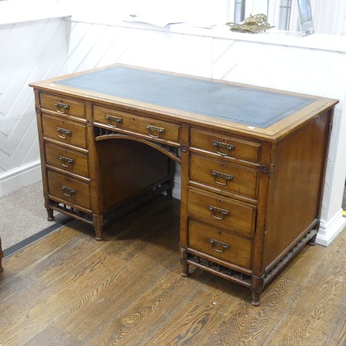 590 - An Edwardian 20thC oak Pedestal Desk, the top with blue leather inset, W 132cm x H 75 cm x D 65cm, t... 