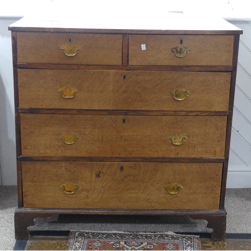 594 - A 19thC oak Chest of Drawers, with brass handles on bracket feet, W 99cm x H 101cm x D 52cm.... 