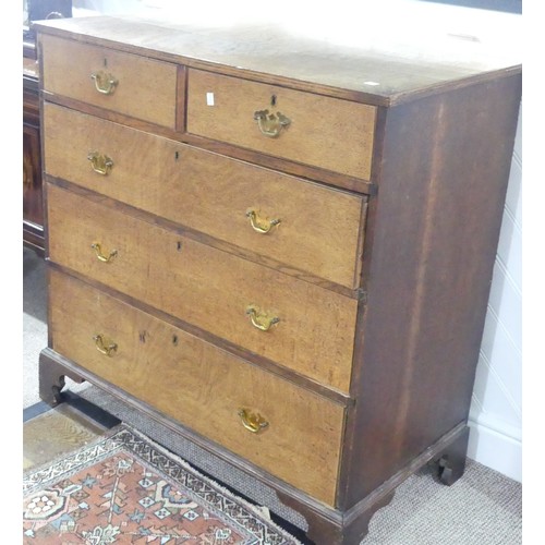 594 - A 19thC oak Chest of Drawers, with brass handles on bracket feet, W 99cm x H 101cm x D 52cm.... 