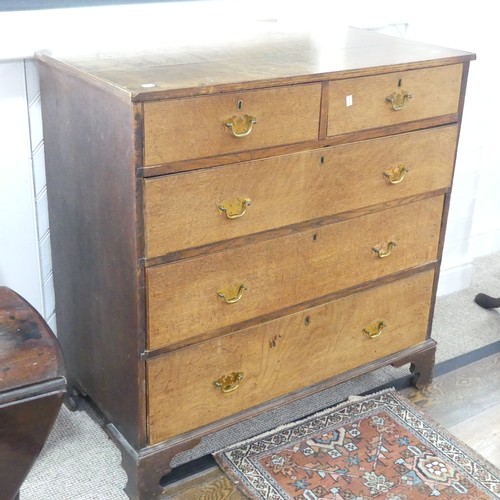 594 - A 19thC oak Chest of Drawers, with brass handles on bracket feet, W 99cm x H 101cm x D 52cm.... 