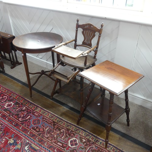 595 - An Edwardian circular occasional Table, H x 51cm x 28cm diameter, together with a square topped Edwa... 