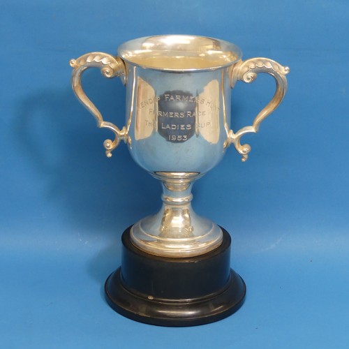 77 - A George V silver two handled Trophy Cup, hallmarked Birmingham, 1933, of goblet form with leaf capp... 