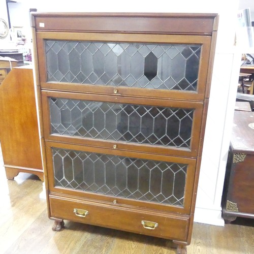 616 - Early 20th century mahogany Stacking Bookcase, three sections with leaded glass fronts upon a base w... 