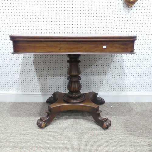 615 - A George IV mahogany D-shaped Tea Table, raised on a central fluted column with four outswept legs t... 