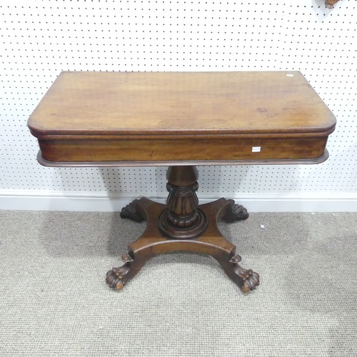 615 - A George IV mahogany D-shaped Tea Table, raised on a central fluted column with four outswept legs t... 