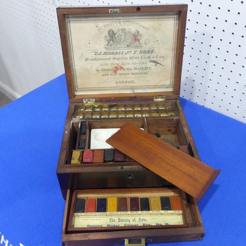 599 - A 19th century mahogany Paint Box, T J Morris & T Gore, Ave Maria Lane, London, of hinged rectan... 