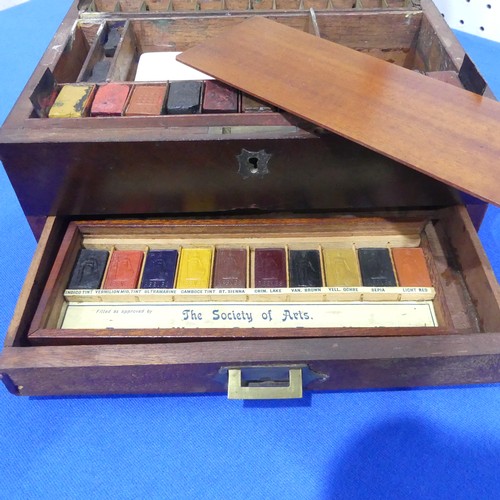 599 - A 19th century mahogany Paint Box, T J Morris & T Gore, Ave Maria Lane, London, of hinged rectan... 