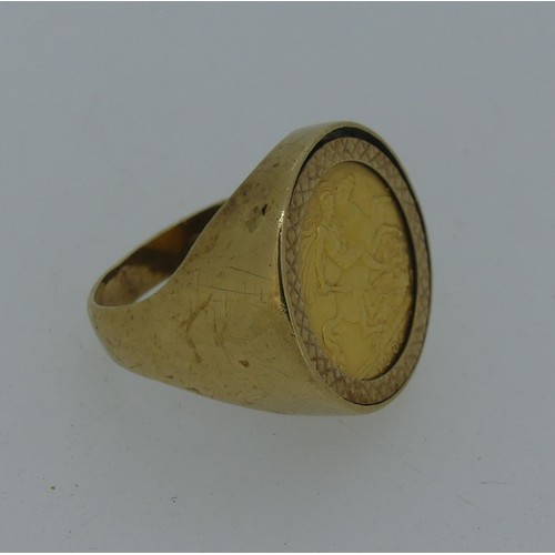 103 - An Edwardian gold Half Sovereign, dated 1908, in 9ct yellow gold ring mount, approx total weight 11.... 