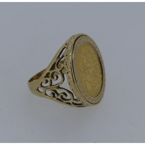 106 - A George V gold Half Sovereign, dated 1911, in 9ct gold pierced ring mount, approx total weight 8.9g... 