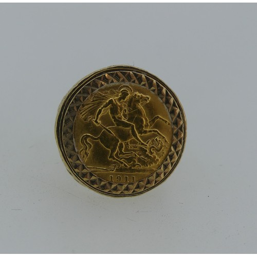 106 - A George V gold Half Sovereign, dated 1911, in 9ct gold pierced ring mount, approx total weight 8.9g... 