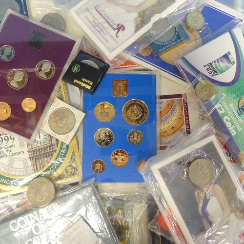 93 - A quantity of Commemorative and Specimen Coins sets, Presentation Packs, loose coins etc., mainly Ro... 