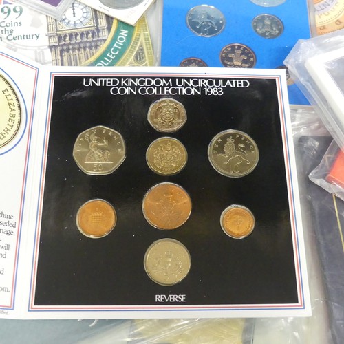 93 - A quantity of Commemorative and Specimen Coins sets, Presentation Packs, loose coins etc., mainly Ro... 