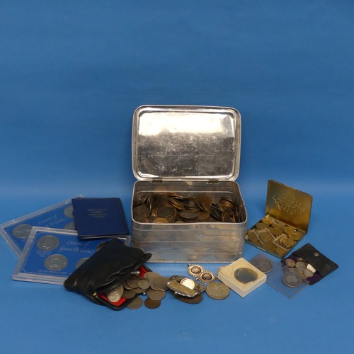 105 - A mixed quantity of 19th and 20thC Coins, mostly loose in tins and purses, some presentation packs e... 