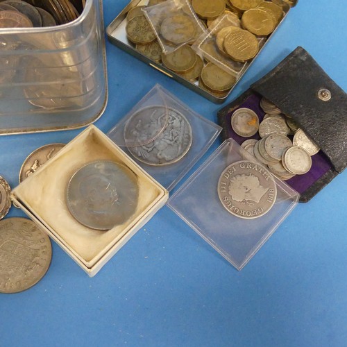 105 - A mixed quantity of 19th and 20thC Coins, mostly loose in tins and purses, some presentation packs e... 