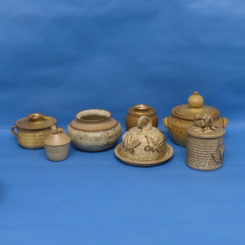 53 - A quantity of Studio Pottery, to include two lidded Pots, depicting mice upon them, a Cheese dish, a... 