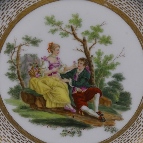 66 - A near pair of continental porcelain Cabinet Plates, each decorated centrally with classical scenes,... 