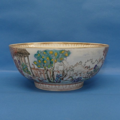 154 - An 18thC Chinese porcelain famille rose Bowl, decorated in mountainous scenes interspersed with scen... 