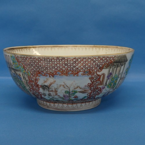 154 - An 18thC Chinese porcelain famille rose Bowl, decorated in mountainous scenes interspersed with scen... 