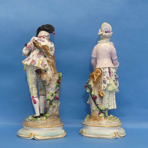 71 - A pair of 19thC German Porcelain Figures, possibly by Limbach, one depicted playing a musical instru... 