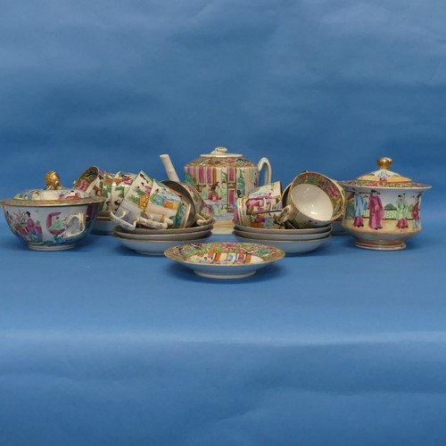 159 - A large quantity of antique Chinese porcelain Famille Rose wares, to include eleven Tea Cups with co... 