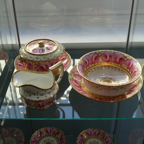 76 - A Spode 'Cabbage Rose' pattern Tea Service, for twelve-place setting including twelve Summer Cups, o... 