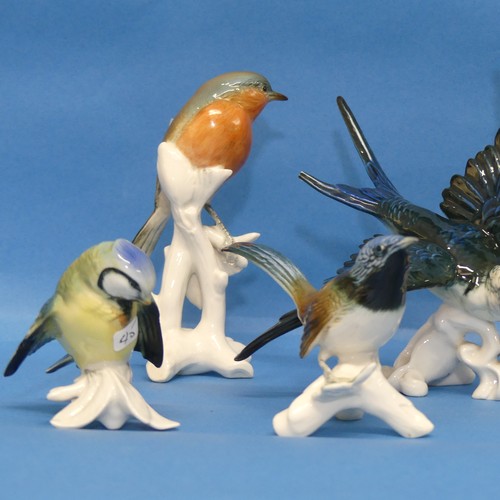 83 - A small quantity of Karl Ens porcelain Birds, to include Blue Tit, Robin, Swallow, damaged, Sparrow,... 