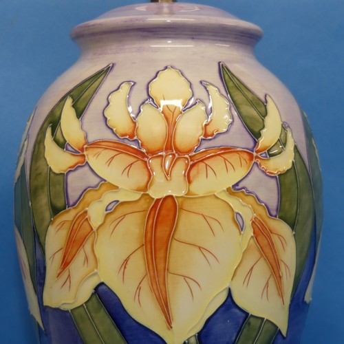 85 - A Moorcroft 'Windrush Iris' pattern Table Lamp, with tube-lined decoration on fitted plinth, H 45cm,... 