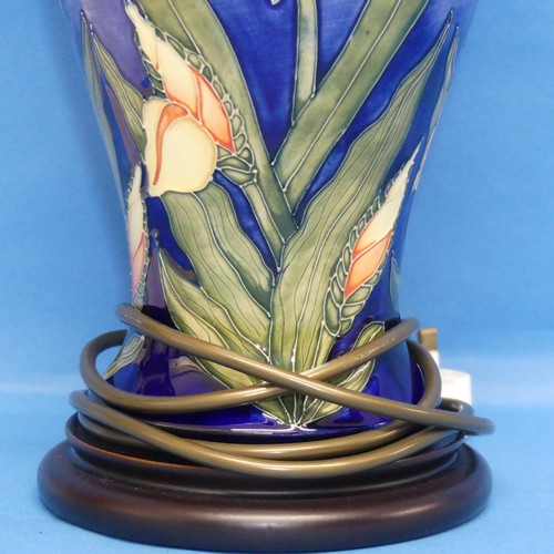 85 - A Moorcroft 'Windrush Iris' pattern Table Lamp, with tube-lined decoration on fitted plinth, H 45cm,... 