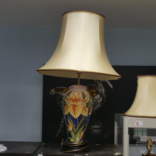 85 - A Moorcroft 'Windrush Iris' pattern Table Lamp, with tube-lined decoration on fitted plinth, H 45cm,... 