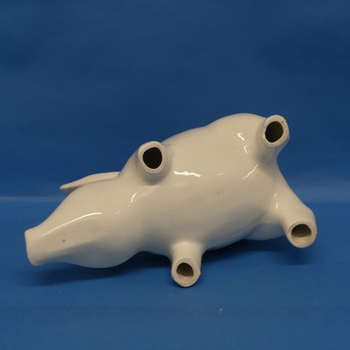 86 - A Wemyss-style white glazed ceramic Pig, probably from The Bovey Pottery but unmarked, L 24cm x H 12... 