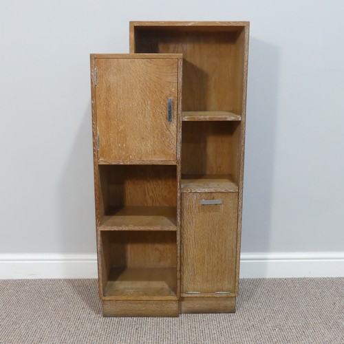 402 - A Heals style limed oak stepped Bookcase/Smokers/Drinks Compendium, circa 1930's, with open shelves ... 