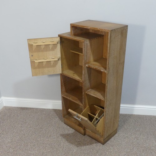 402 - A Heals style limed oak stepped Bookcase/Smokers/Drinks Compendium, circa 1930's, with open shelves ... 