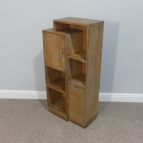 402 - A Heals style limed oak stepped Bookcase/Smokers/Drinks Compendium, circa 1930's, with open shelves ... 