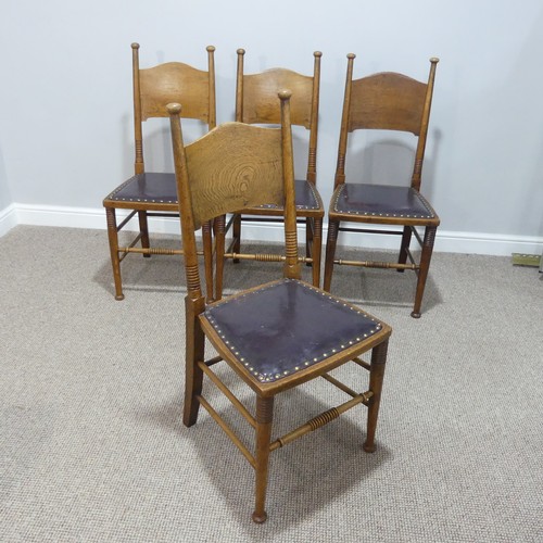 432 - A set of four Arts & Crafts oak Dining Chairs, by William Birch, with leather upholstery, raised... 