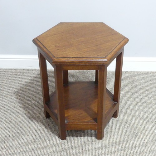 434 - An early 20thC oak Gothic-style Plant Stand, with hexagonal top, raised on tripod stem, W 46cm x D46... 