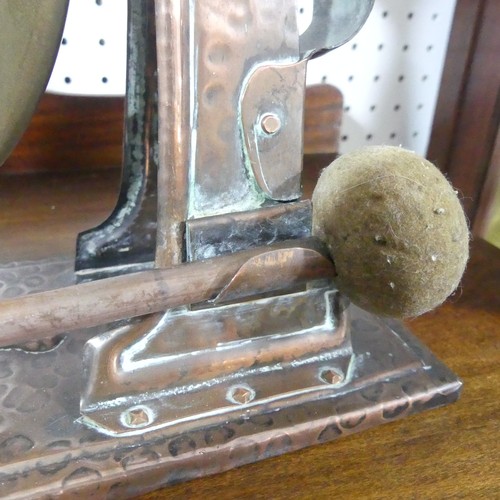 473 - An Arts & Crafts copper table-top Gong on Stand, attributed to J & F Pool of Hayle, with eng... 