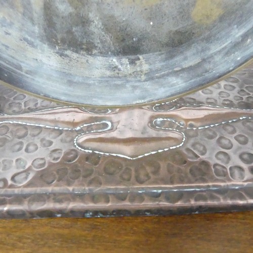 473 - An Arts & Crafts copper table-top Gong on Stand, attributed to J & F Pool of Hayle, with eng... 