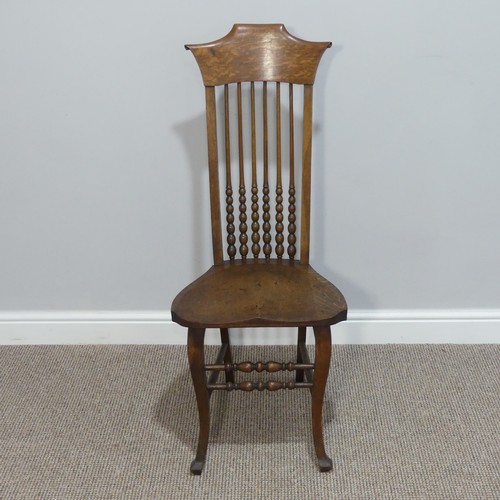 443 - An Arts & Crafts oak bobbin-turned spindle back Hall Chair, W 43cm x H 101cm x D 41cm.... 