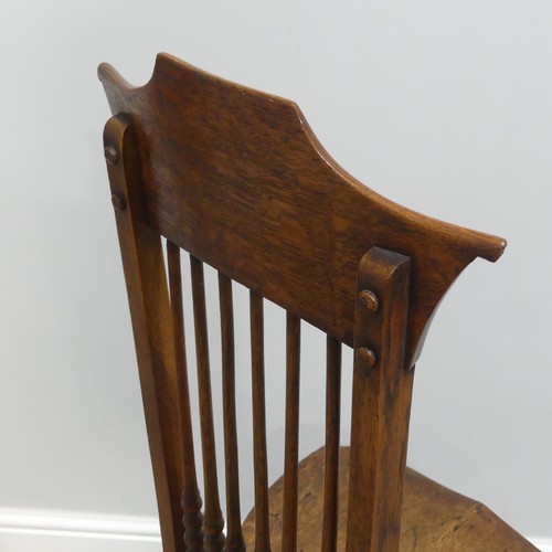 443 - An Arts & Crafts oak bobbin-turned spindle back Hall Chair, W 43cm x H 101cm x D 41cm.... 