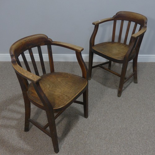 448 - A pair of mid-20th century oak Desk Chairs, each W 57cm x H 80cm x D 50cm (2)