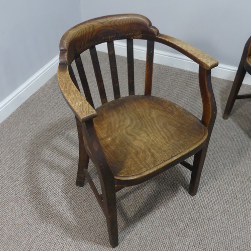 448 - A pair of mid-20th century oak Desk Chairs, each W 57cm x H 80cm x D 50cm (2)