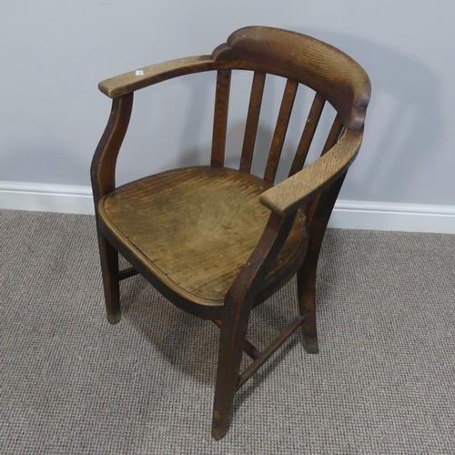 448 - A pair of mid-20th century oak Desk Chairs, each W 57cm x H 80cm x D 50cm (2)